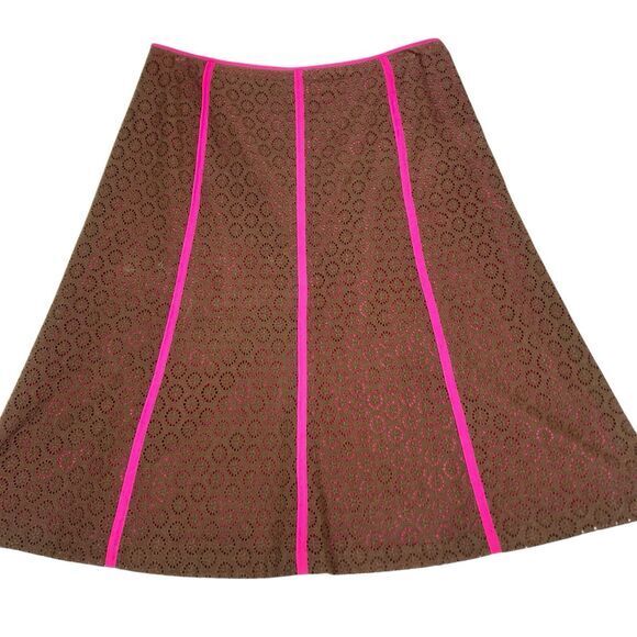 Peck & Peck Lace Layered Midi Skirt Womens 10 Pink Brown Eyelet Boho Coastal - Picture 3 of 12